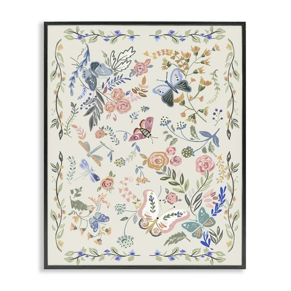 Stupell Industries Flowers & Garden Friends Animals Painting Black Framed Art Print Wall Art, 11 x 14