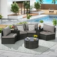 thumbnail image 2 of 7-Piece Outdoor Patio Furniture Half-Moon Sectional Round Patio Furniture Set Sofa with Tempered Glass Round Coffee Table (Light Grey), 2 of 9