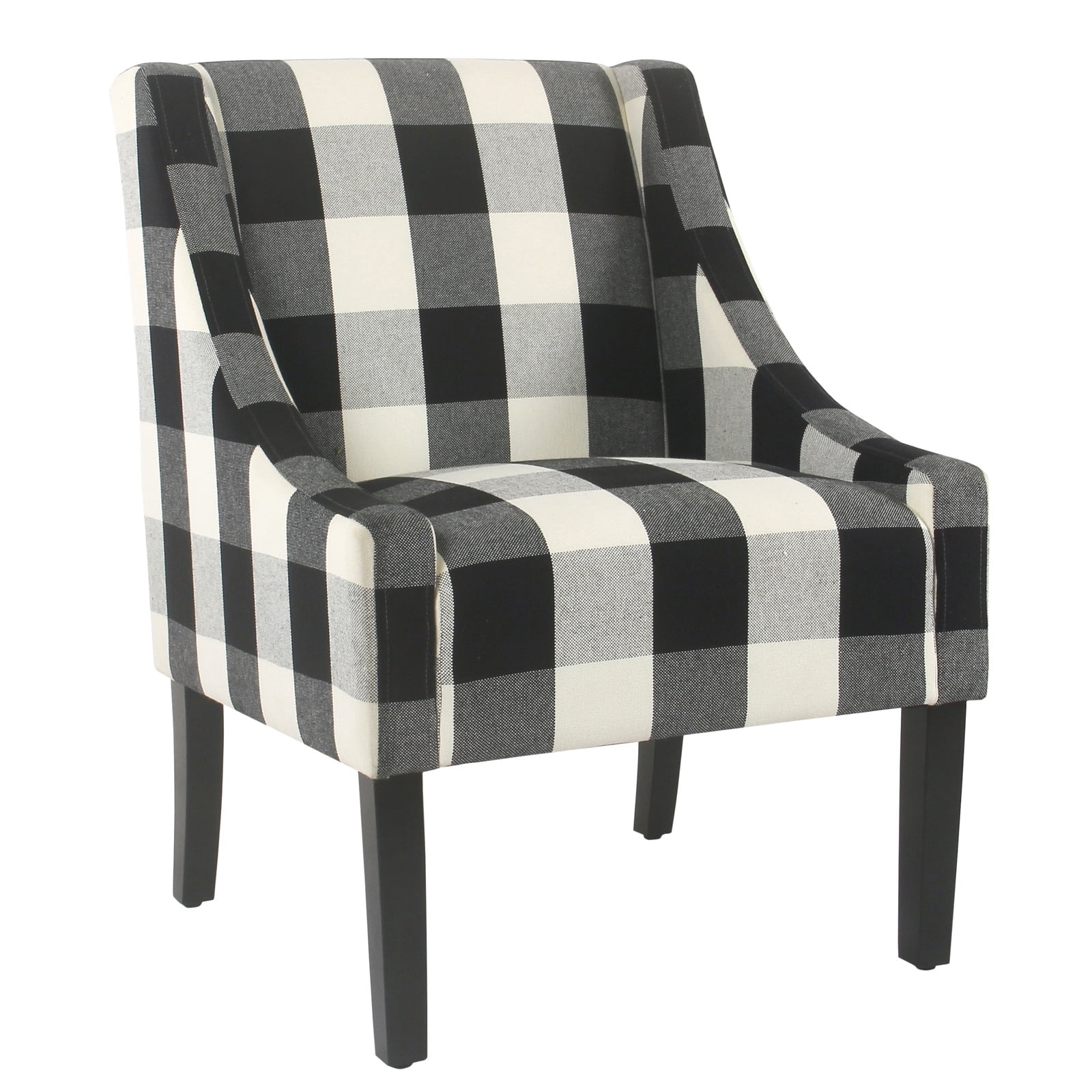 Benzara Fabric Upholstered Wooden Accent Chair with Buffalo Plaid