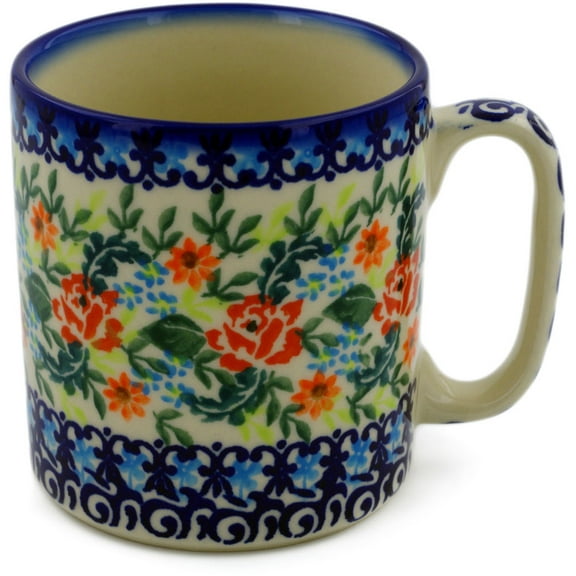 Polish Pottery 11 oz Mug (Rose Garden Theme) Hand Painted in Boleslawiec, Poland   Certificate of Authenticity