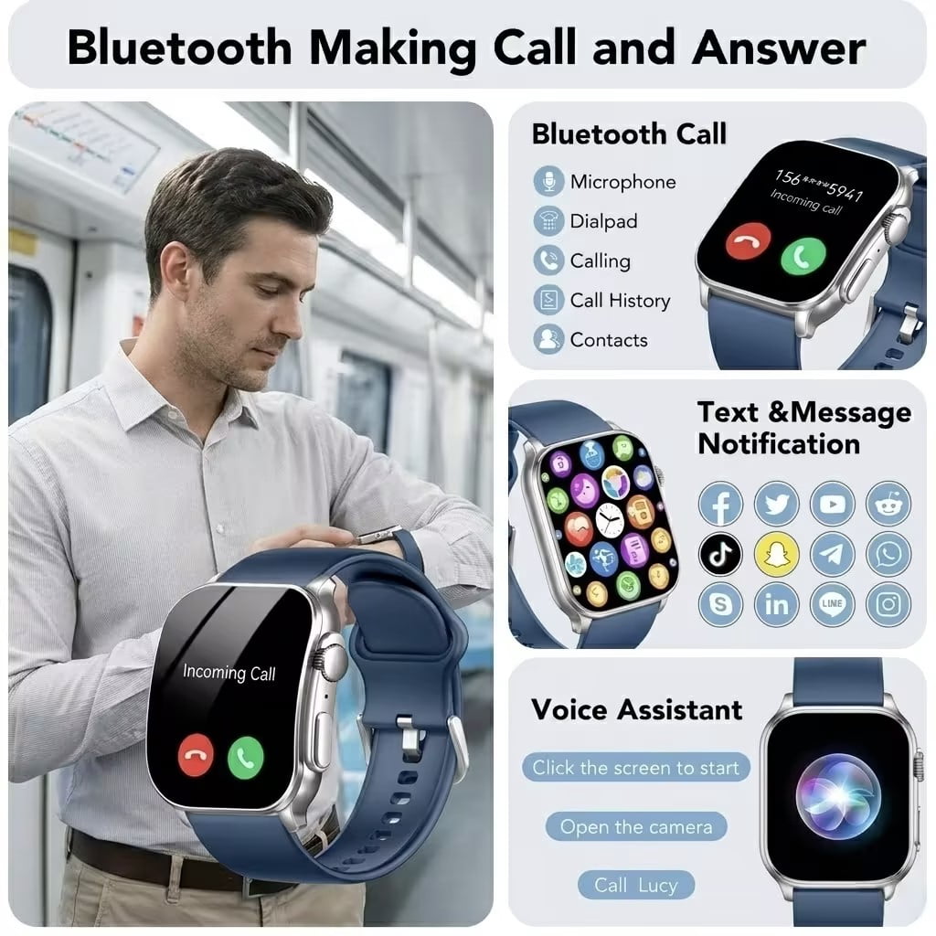 Smart Watch Fits for Android and iPhone, 2.01" AMOLED Screen, Bluetooth Calls/Answer, Fitness Tracker, 110+ Sport Modes, Smart Watch for Men Women, IP68 Waterproof Smartwatch, Gifts for Dad