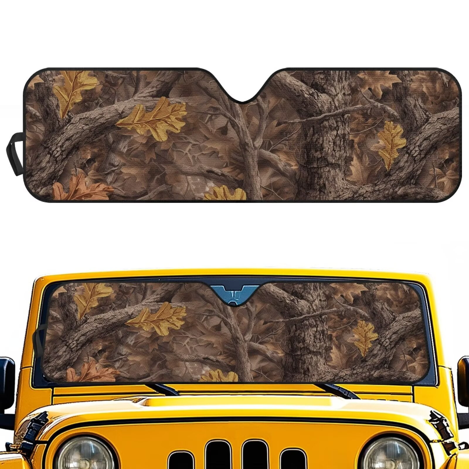 Uorisanigo Windshield Sun Shade Compatible with 2018-2024 2025 Jeep Wrangler JL / 2020-2024 Jeep Gladiator JT Windshield Camo Hunting Forest Shade Heat Shield Bolck UV Rays & Protect Car Interior