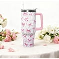 thumbnail image 4 of 30 Oz Pink Bow Tumbler With Handle, Blue Bow Decor Coffee Travel Mug Cup Water Bottle, Gifts for Women Girls, 4 of 6