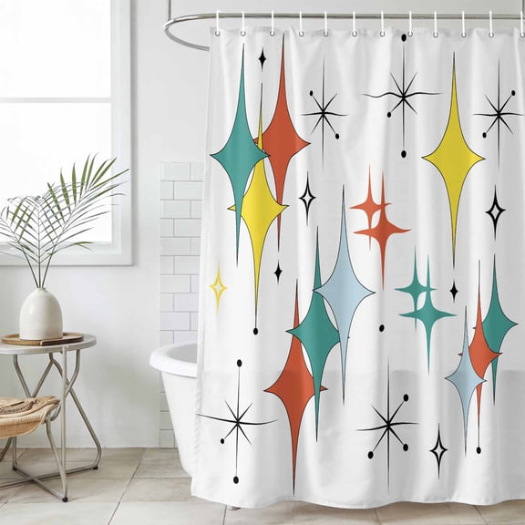 Middle Century Waterproof Fabric Shower Curtain,Boho Abstract Art Teal Orange Rhomboid Waterproof Fabric Shower Curtain for Bathroom Curtains Bathtubs Shower Curtains with 12 Hooks Small 36x78in