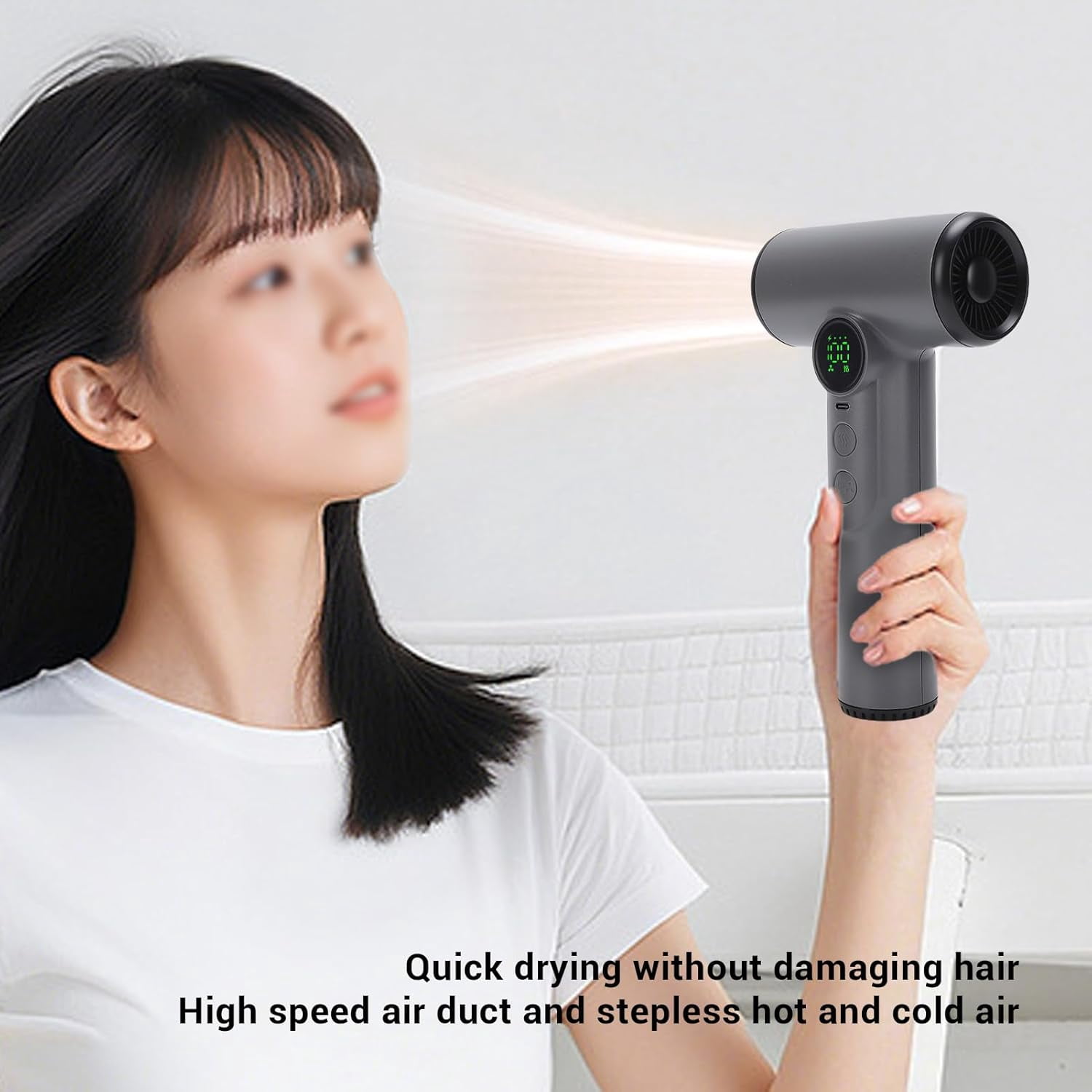 Cordless Hair Dryer, USB Rechargeable Hair Dryer, Battery Powered, 200W 15600mAh Portable Blow with USB Type C Charging, for Travel Camping Dorms