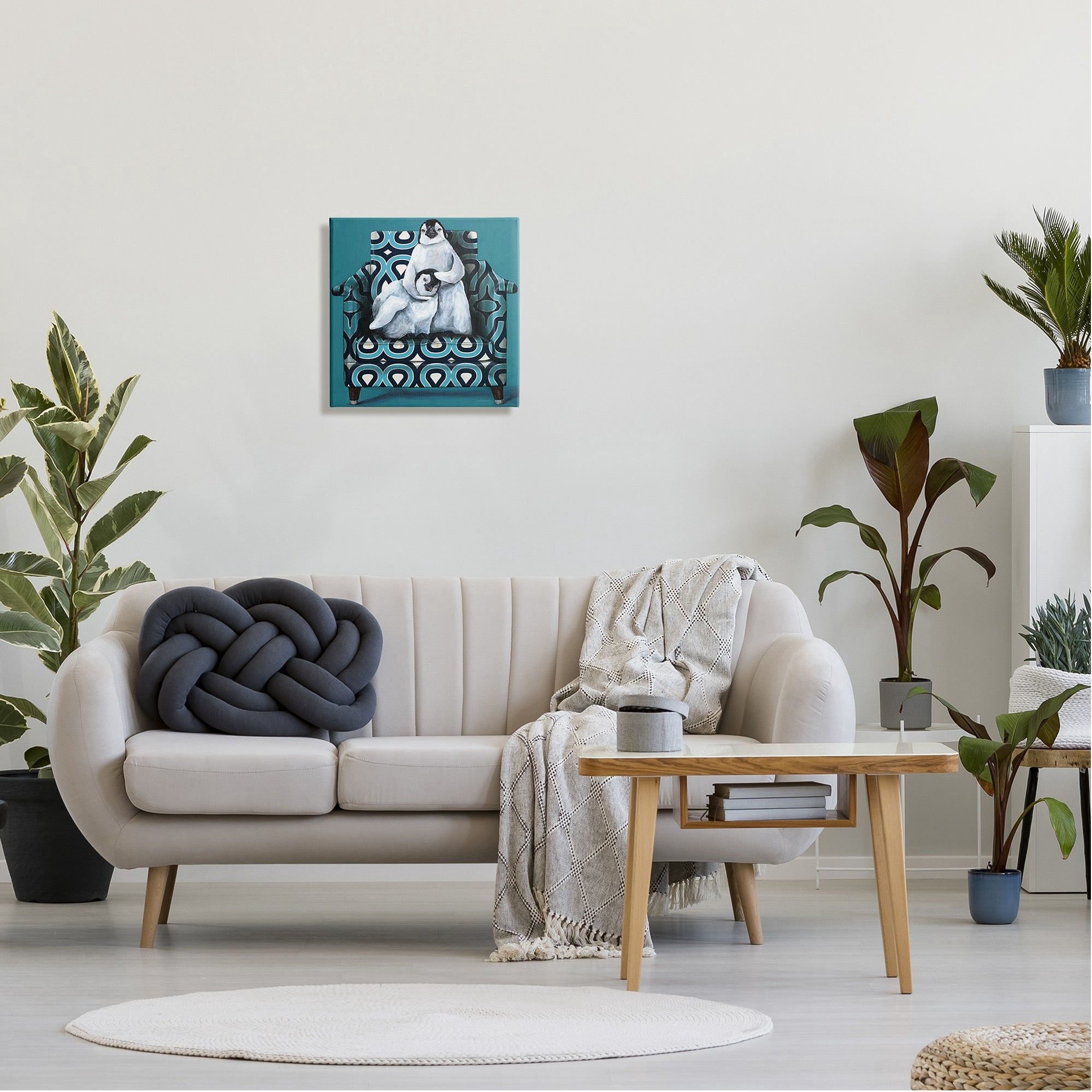 Stupell Industries Pair Penguins Relaxing Head Pat Patterned Sofa Chair Graphic Art Gallery Wrapped Canvas Print Wall Art, Design by Kamdon Kreations
