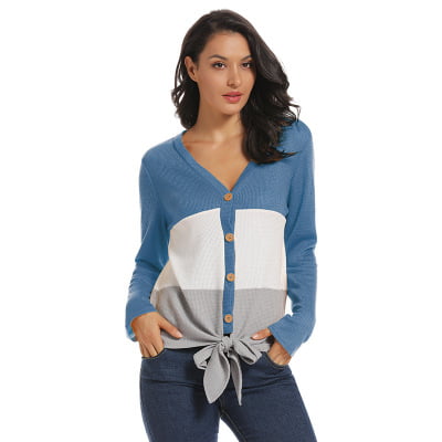 Women's Long Sleeve V-neck Panel Knit Cardigan | Walmart Canada