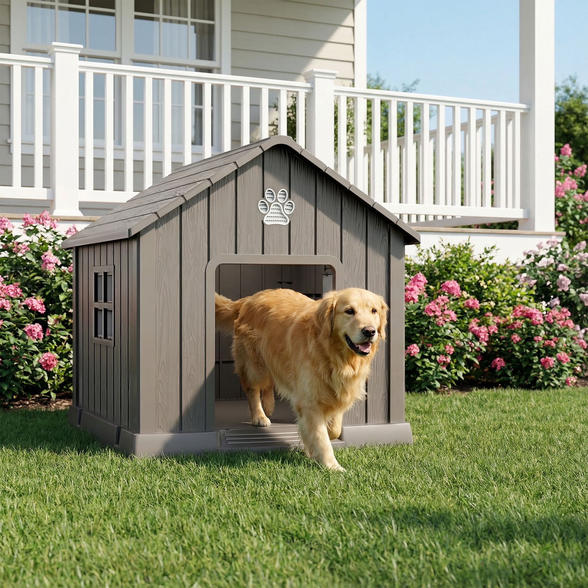 MAYEERTY All-Weather Outdoor Dog House, UV-Protected Pet Shelter for Garden Retreat