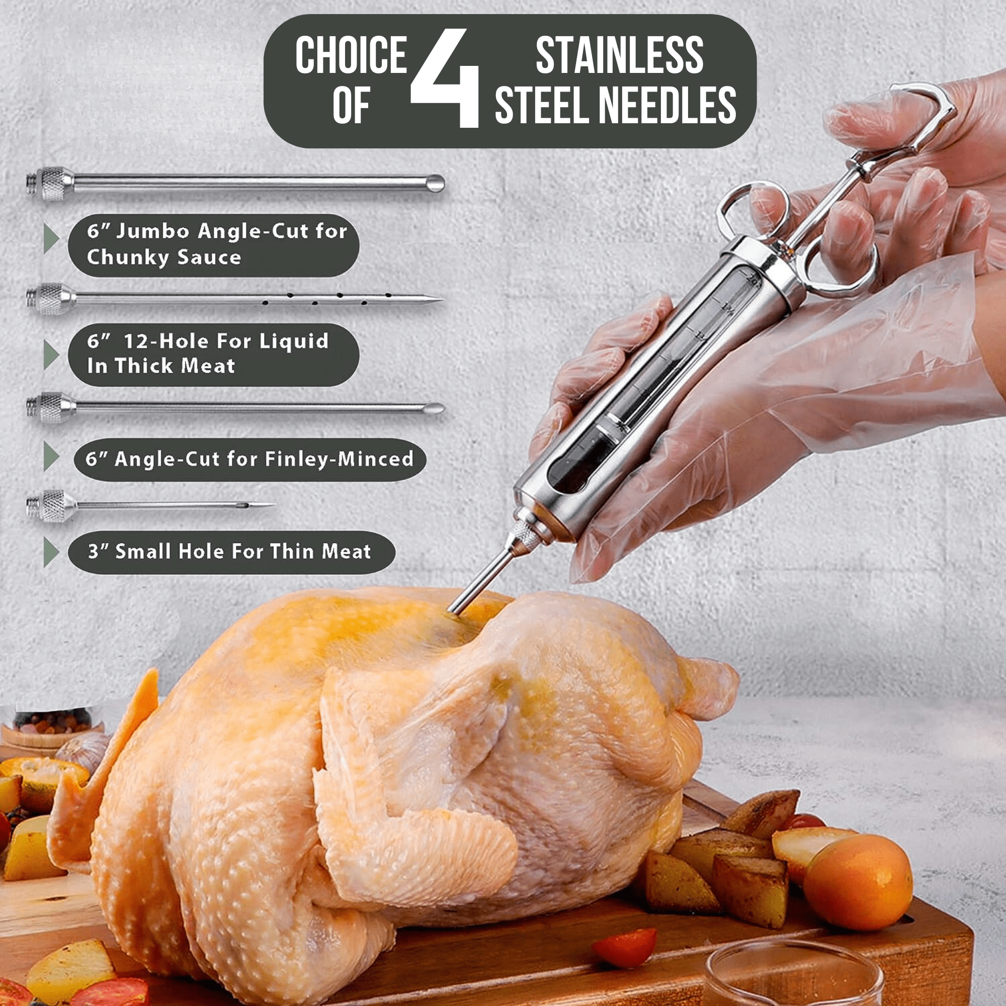 Iron Grillers Stainless Steel Meat Injector Syringe Kit for Smoking & Grilling Turkey, Brisket & BBQ