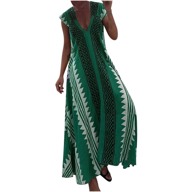 QIPOPIQ Robes Midi pour Femmes à Étages à Manches Courtes Coupe Ample Ligne A Robe Imprimée Robe d'Été Offres 2023