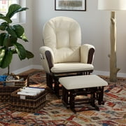 Storkcraft Glider and Ottoman, Espresso Finish with Beige Cushions
