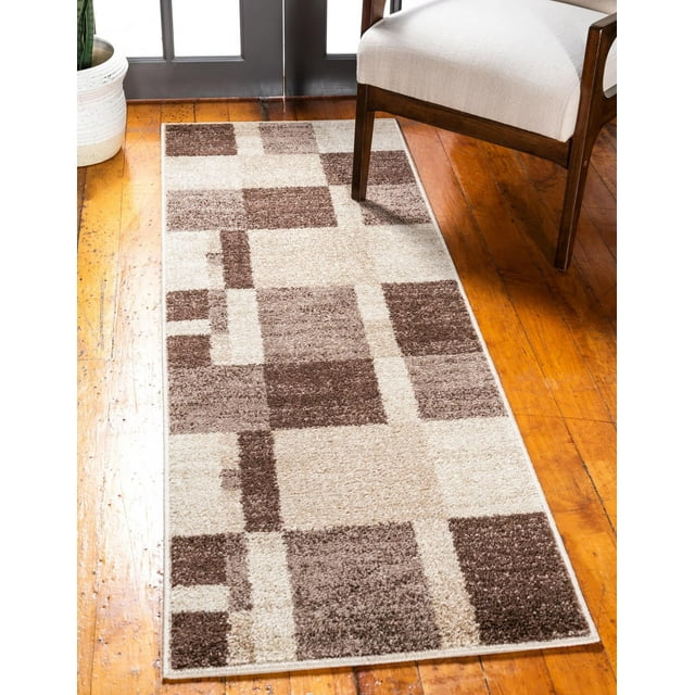 Unique Loom Autumn Collection Modern Contemporary Casual Abstract Area Rug, Runner 2' 0" x 6' 0", Light Brown/Beige
