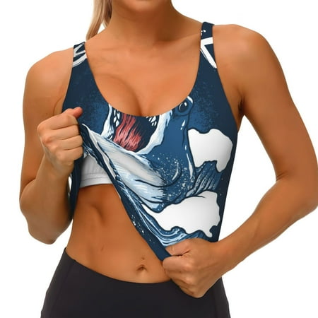 Goofa Shark Printed Sports Bras for Women  High Impact Running Bra Workout Crop Tank Tops Longline Sports Bra Push up-XX-Large