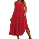 thumbnail image 2 of Vestido elegante de lino con cuello en V para mujer - Dobladillo escalonado, corte holgado, para vacaciones/casual, mezcla transpirable - Diseño de color liso, 2 of 6