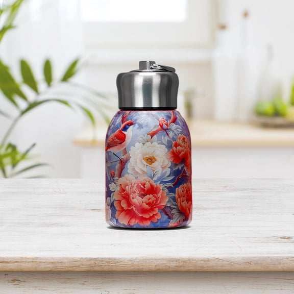 Insulated Coffee Mug Travel, Birds and Flowers Art Stainless Steel Tumbler, 1 Count, 10 fl oz, 5.1 Inch, Portable Tea Infuser Bottle for Car, Hiking, Nature Lover, Hot Cold