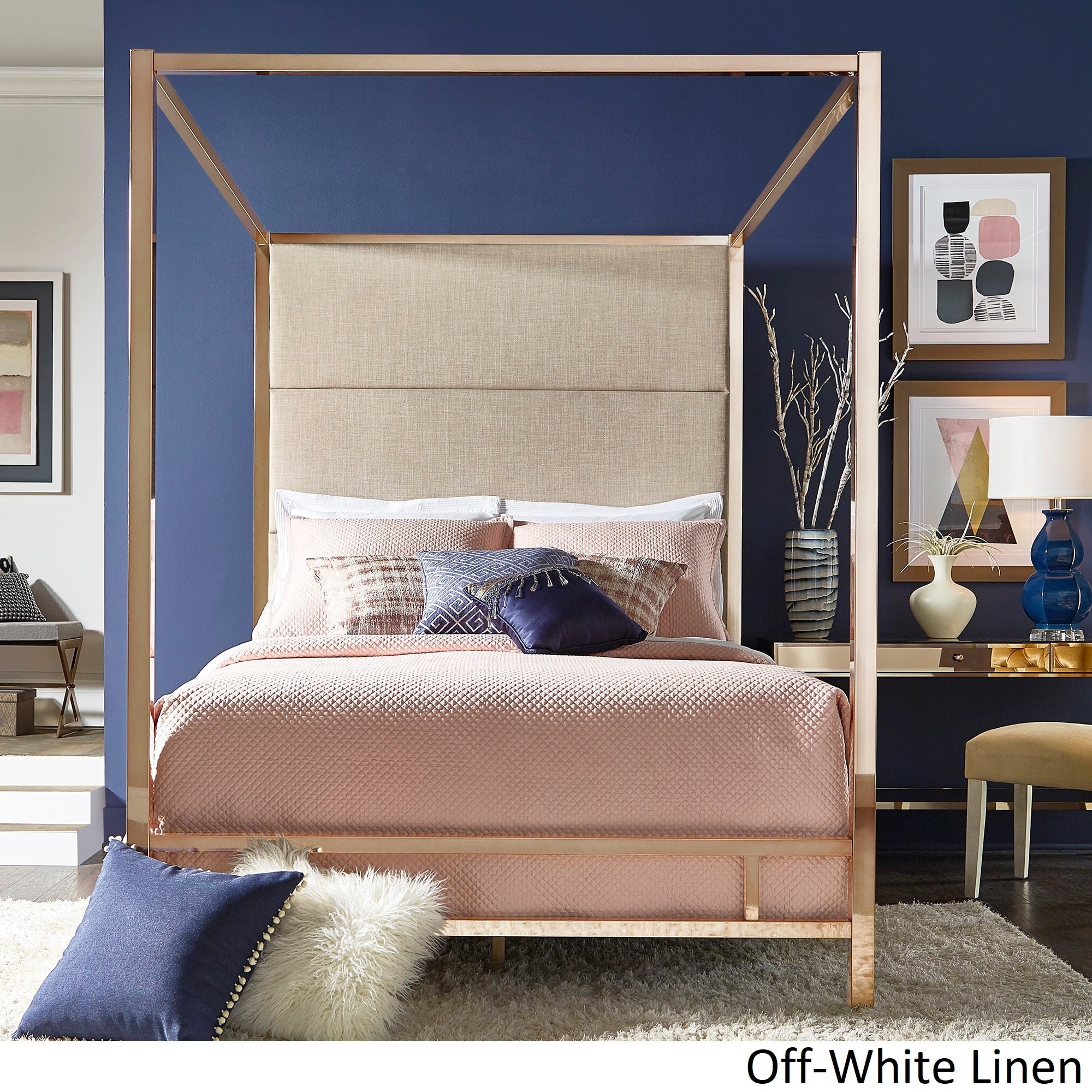 Inspire Q Evie Champagne Gold Metal Canopy Bed With Linen Panel Inspire Q Evie Champagne Gold Metal Canopy Bed With Linen Panel Adboard By Bold