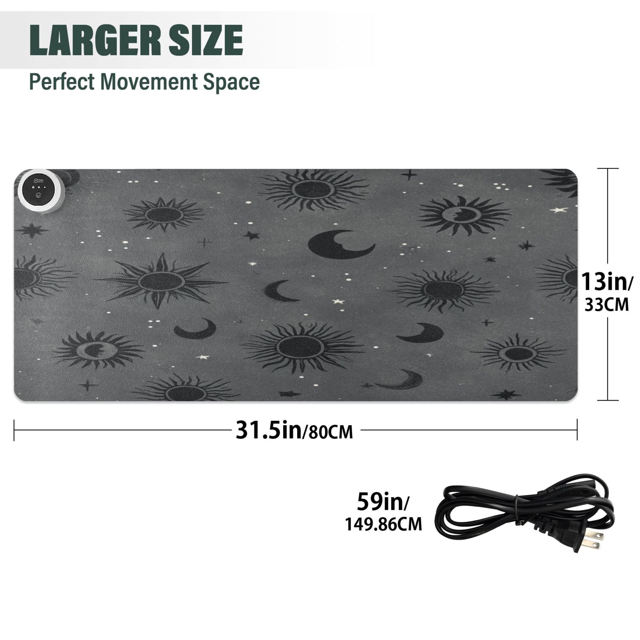 Large Heated Desk Mat Mouse Pad 31.5"x13"PU Leather Graphene Heating Desk Warmer with 3 Temperature Settings 110V US Plug Non-Slip Warm Pad for Home, Office, and Gaming Grey Astrology Celestial Art