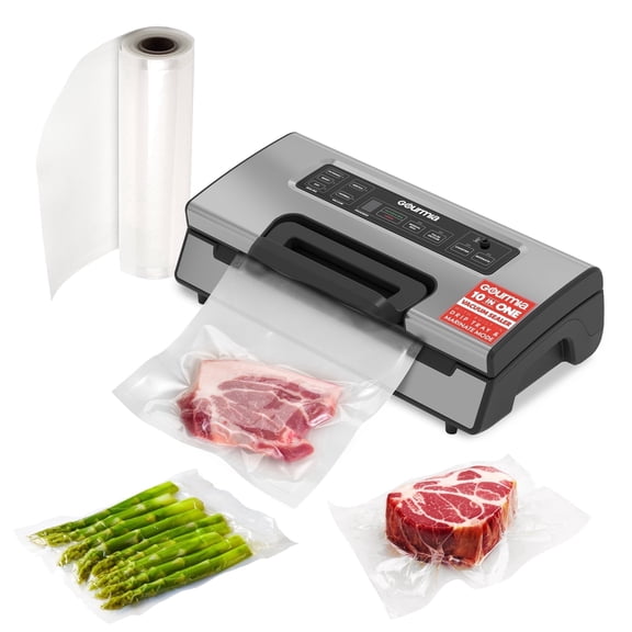 Gourmia Vacuum Sealer, Adjustable Seal and Pressure Settings, Built-In Bag Cutter, Stainless Steel