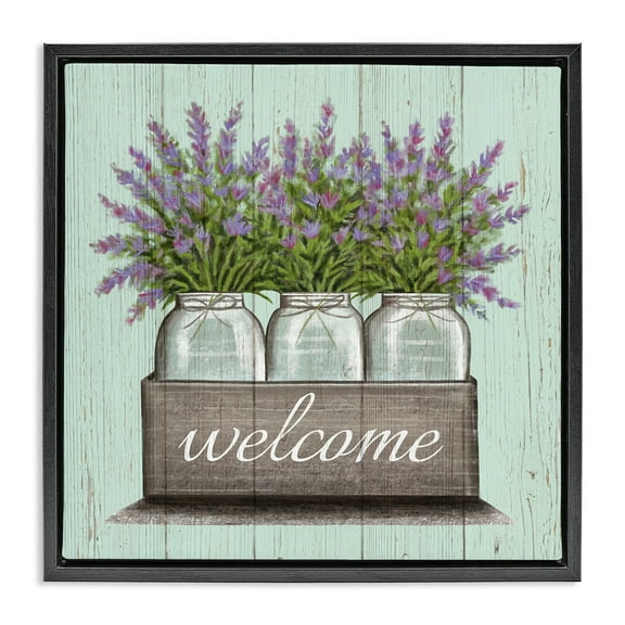 Stupell Industries Purple Lavender Florals in Jars Botanical & Floral Painting Black Floater Framed Canvas Art Print Wall Art, 18 x 18