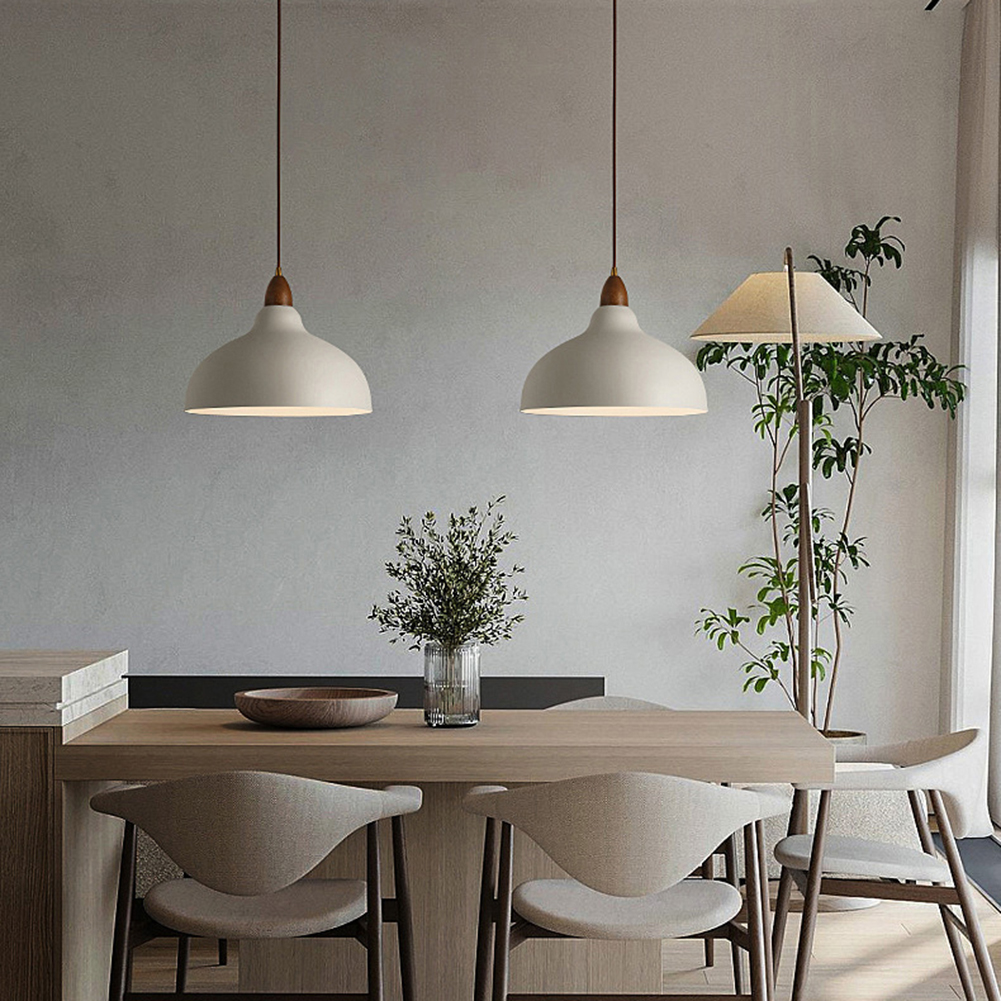 Modern Minimalist Dome Pendant Lamp, Wood Metal Iron Pendant Light Fixture, Semicircle Farmhouse Pendant Lighting, Japanese Style Rustic Chandelier for Dining Room Table Kitchen Island