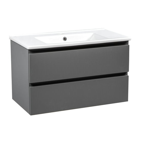 Modern Wall-Mounted Bathroom Vanity with Washbasin | Edison Gray Matte Collection | Non-Toxic Fire-ResistGM MDF-32"-Diamond Collection 24"