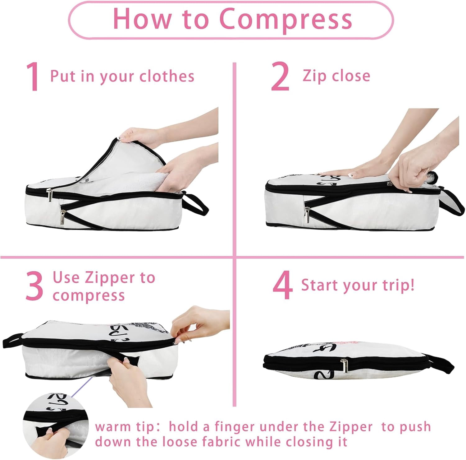 6 Pcs Compression Packing Cubes Travel for Suitcases, Waterproof Luggage Organizer Washable Storage Bags Set - Packaging Cubes for Backpack Travel Perfect for Carry-Ons and Storage