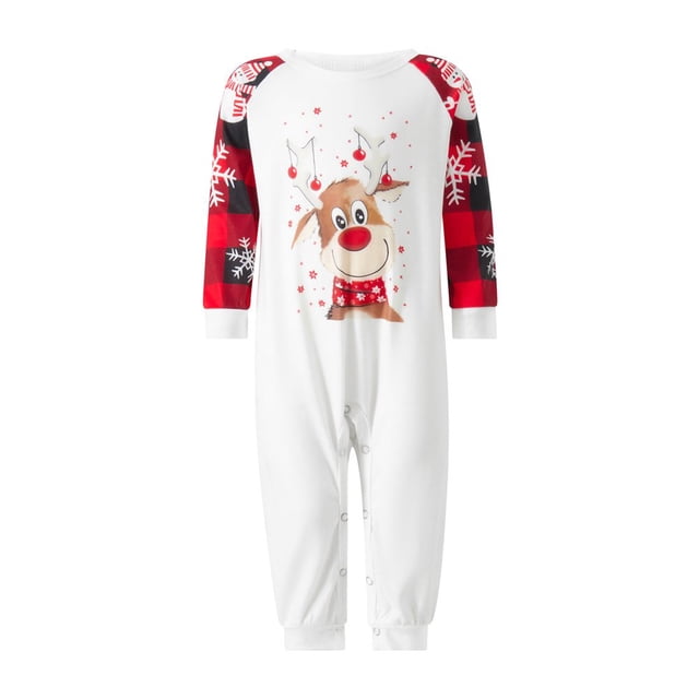 Ensemble de Pyjama 2 Pcs à Col Rond Imprimé Orignal Décontracté à Manches à Carreaux pour la Famille Tenue Quotidienne