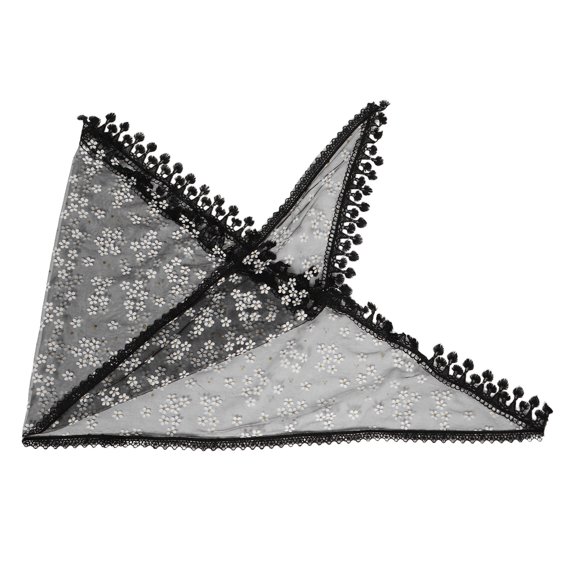 Luxshiny Black Catholic Lace Scarf with Floral Embroidery Tassels Versatile Headscarf