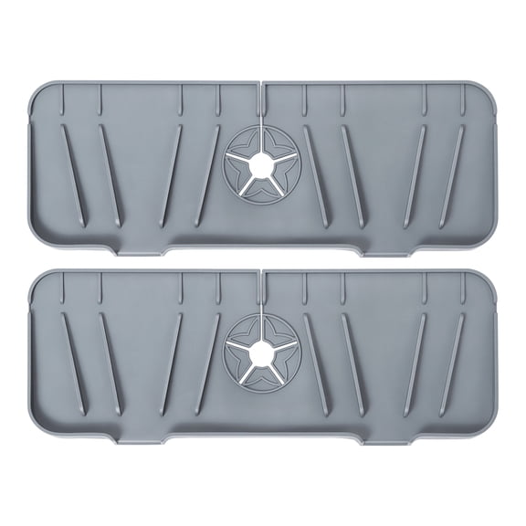 2 Pack Foldable Silicone Faucet Drying Mat, Adjustable Kitchen Sink Water Catcher Tray, Waterproof Countertop Drainage Mat