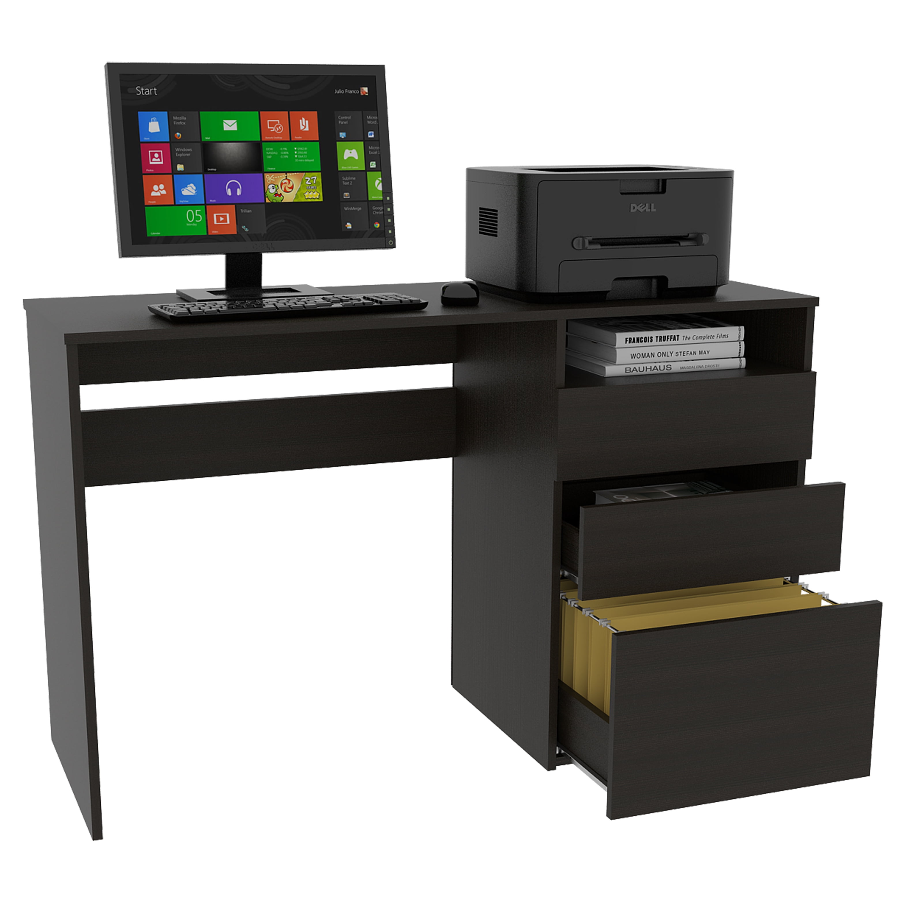 Office Desk Kenai 3 Drawers Computer Desk, One Shelf, Black,Work Surface