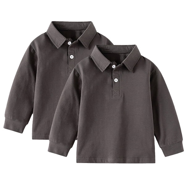 REDARER Boys Uniform Long Sleeve Polo, 2-Pack - for Little Boys & Big Boys,Size 3-4 Years