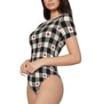 thumbnail image 2 of KLL Women 's Crew Neck Bodysuit Jumpsuits Black Plaid Heart Print Short onesies Stretch T Shirts, 2 of 7