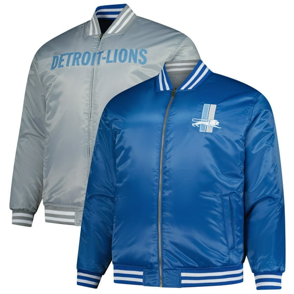 Men's Mitchell & Ness Blue/Silver Detroit Lions Big & Tall Throwback Reversible Full-Zip Jacket