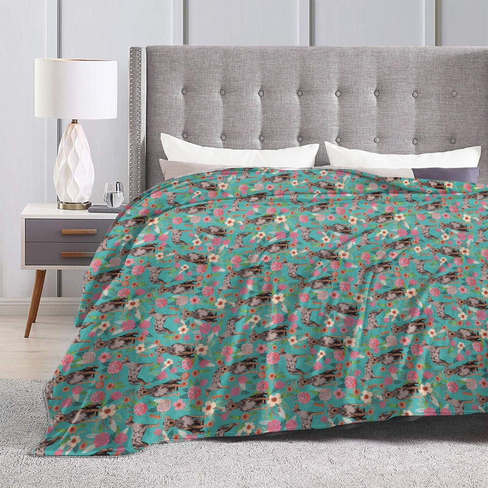 Wijzvio Catahoula Leopard Dogs Lovers Flower Floral Throw Blanket Soft Fuzzy Fleece Blanket For Couch Bed Living Room Decoration 50"X40"