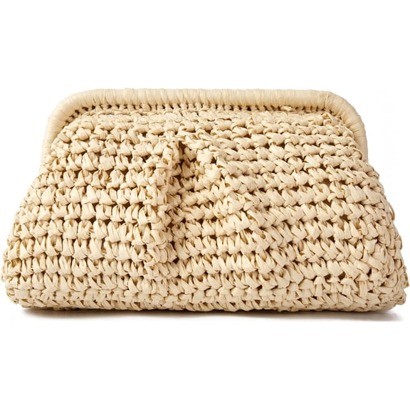 LinYooLi Straw Summer Beach Bag Woven Clutch Purses for Women Dumpling Detachable Shoulder Strap Pouch Handbag