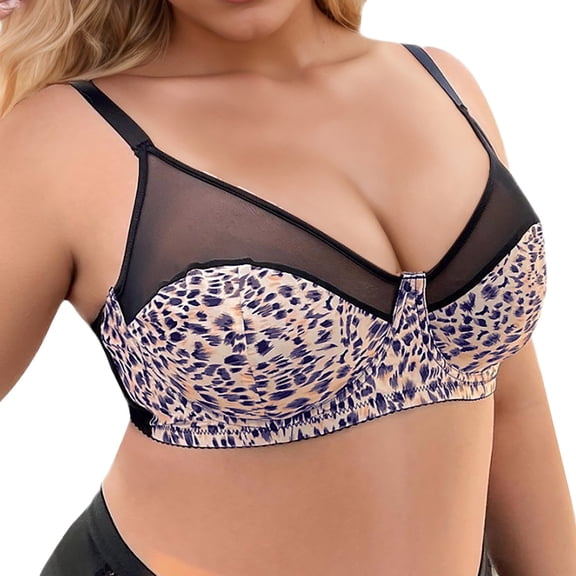 QASIEATN Women's Leopard Print V Neck Spaghetti Strap Bras Seamless No Underwire Bralettes Backless Underwear for Women
