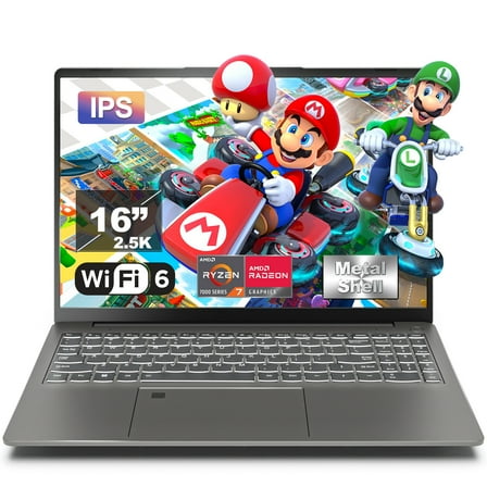 Pre-Owned SANPTENT Gaming Laptop 16 inch 2.5K, AMD Ryzen 7-6800H, 16GB DDR5 RAM, 512GB SSD, AMD Radeon Graphics, WiFi 6, Backlit KB, Fingerprint, Win 11 Pro with Microsoft Office