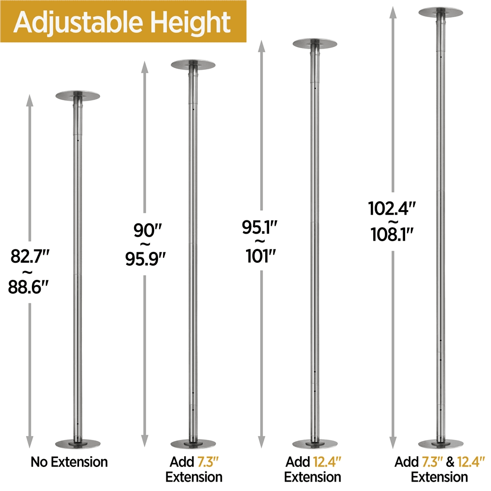 Renwick 45mm 2-Mode Dance Pole With 6.9-9' Height Adjustment, Argent
