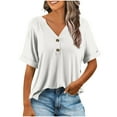 thumbnail image 2 of GaThRRgYP Womens Shirts Plus Size,Women Fashionable and Comfortable Fashion Casual Button V-Neck T-shirt Loose and Elastic Non Positioning Printing Top White M, 2 of 5