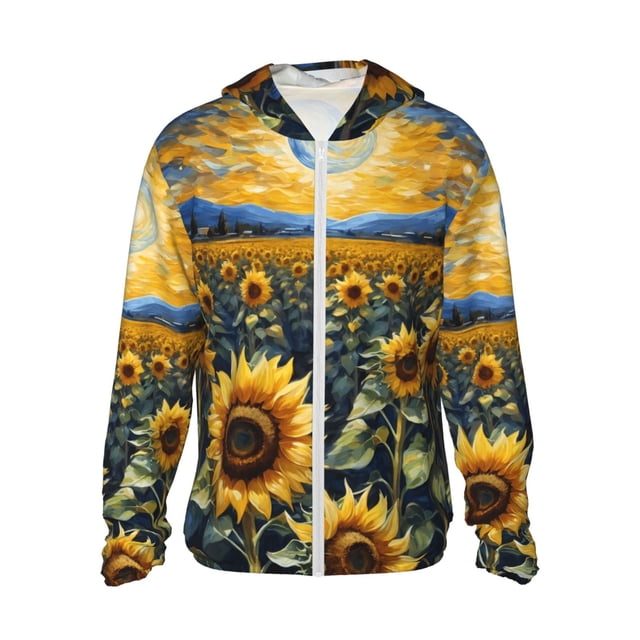 Fotbe Starry Sky Moon Sunflower Chaqueta con Protección Solar UPF 50+ para Hombre y Mujer, Camisa con Capucha y Bolsillos-Medium