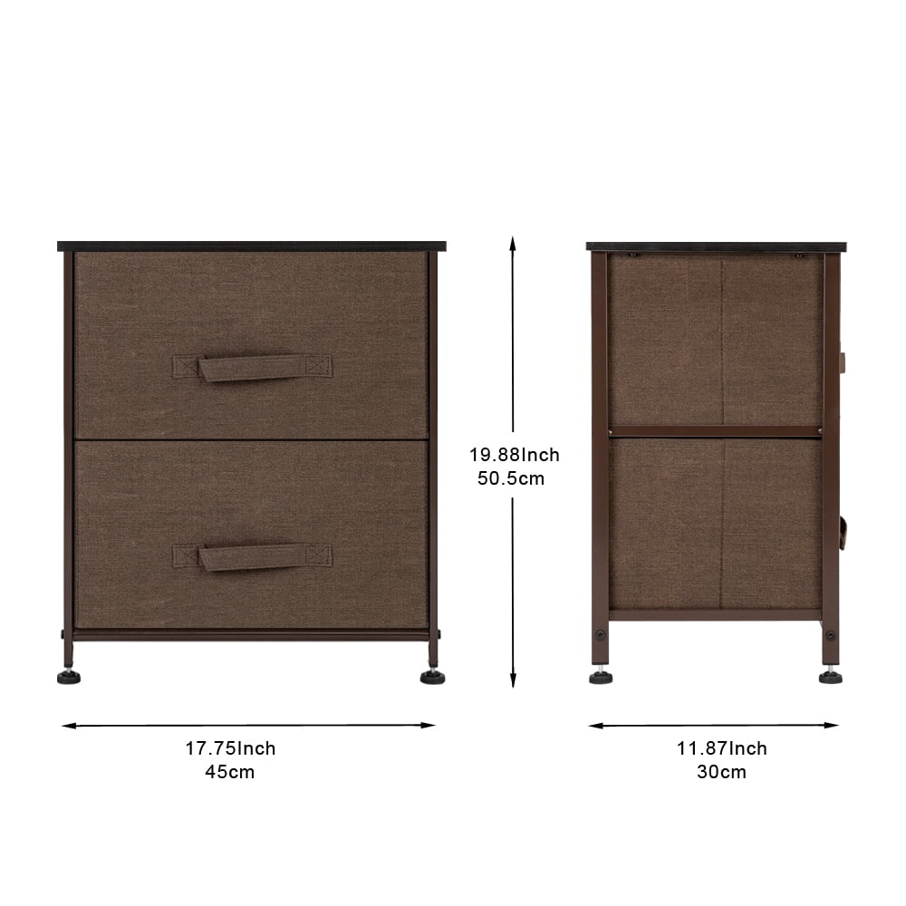Private Jungle Nightstand with 2 Fabric Drawers，Bedside Furniture & End Table Dresser for Bedroom, Living Room, Steel Frame, Wood Top, Easy Pull Handle