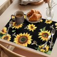 thumbnail image 3 of Sunflower Black Placemats Set of 12 Yellow Petals Floral Farmhouse Bee Place Mats Indoor Wipeable Table Mats Washable Cloth Dining Table Placemats for Kitchen Holiday Party Home Decor 13x19 Inch, 3 of 9