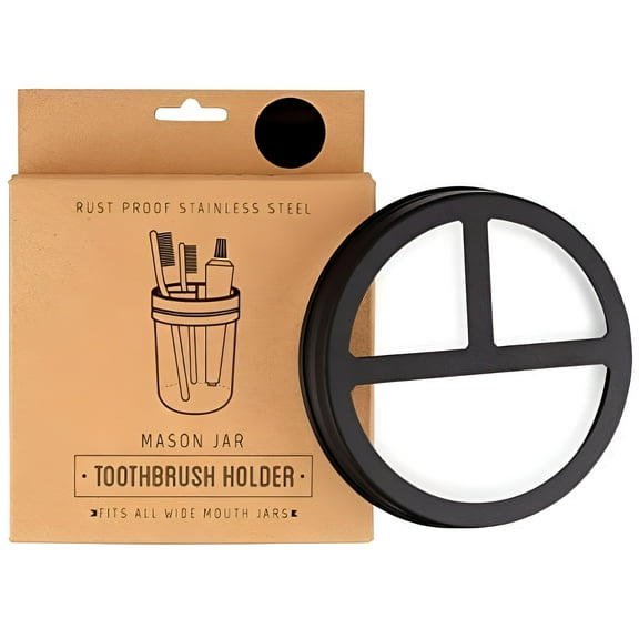 Jarmazing Products Mason Jar Toothbrush Holder Lid  Black  for Wide Mouth Jars  Made from Rust-Proof Stainless Steel