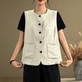 thumbnail image 5 of JGGSPWM Women's Vintage Cotton Linen Sleeveless Vest Jacket Top Loose Fit Button V-Neck Vest with Pockets White XL, 5 of 7