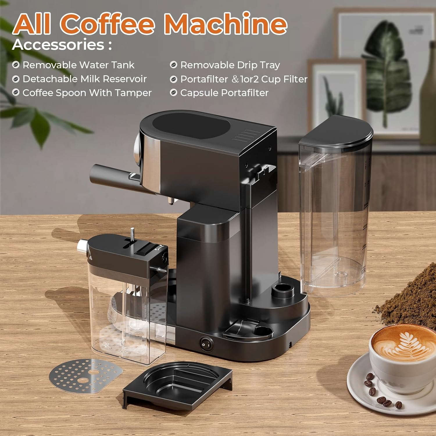 Moifoi 20 Bar Espresso Machine, Multifunctional Coffee Maker with Automatic Milk Frother, Coffee Machine with 57Oz Removable Water Tank & 17 Oz Milk Tank, Cappuccino, Latte