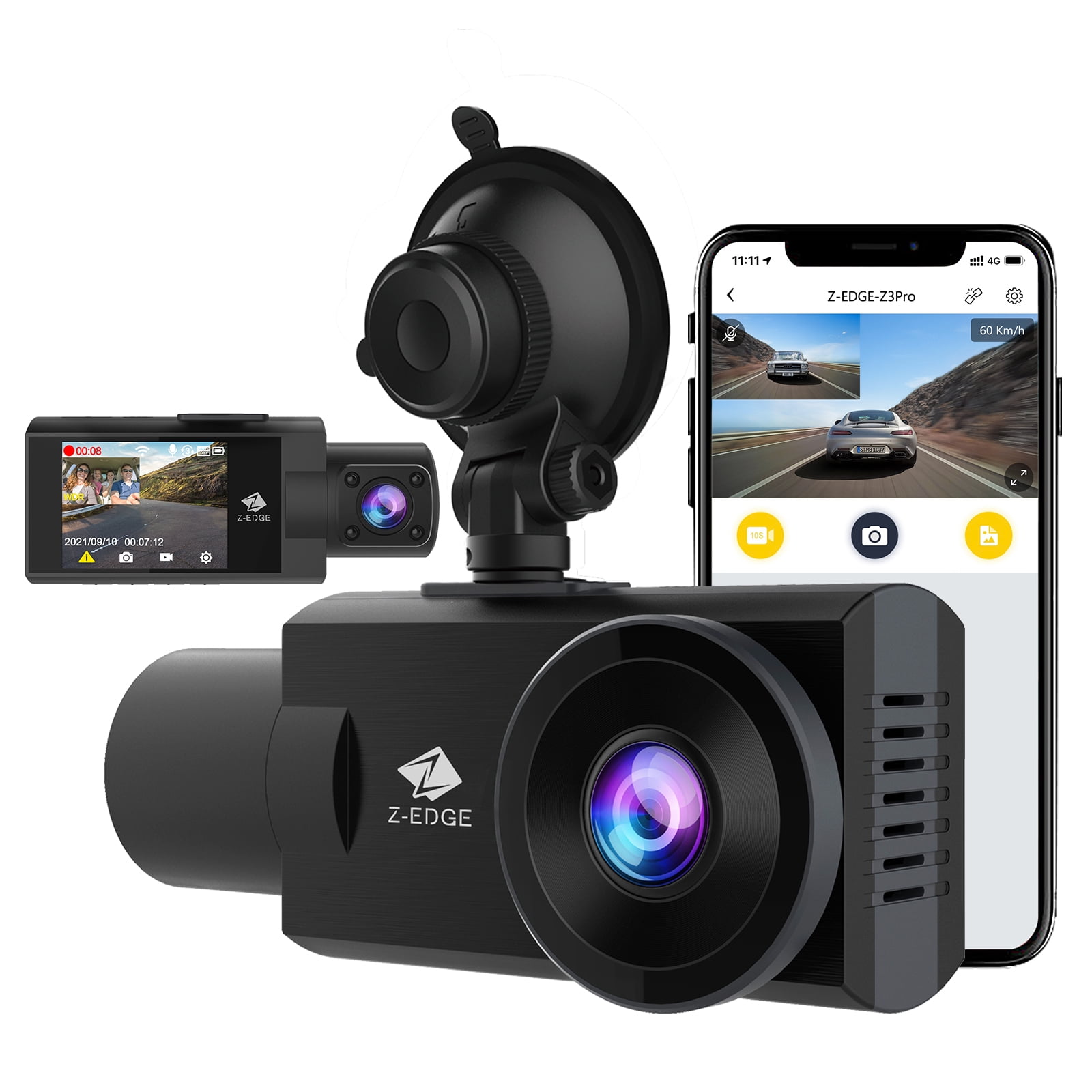 Z-Edge Z3D 2.7 Screen Dual 1920 x 1080P Dash Cam Front and Rear Support 256GB max Dual Dash Cam Super Night Vision Parking Mode WDR G-Sensor with GPS 2560x1440P Single Front 
