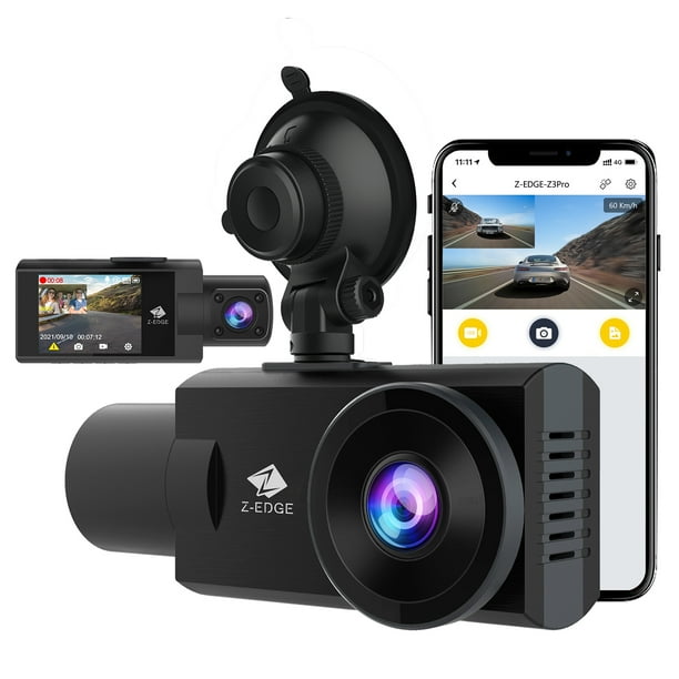 WiFi Dash Cam, ZEdge New Version Z3Pro 2K+1080P Front and Inside Dual