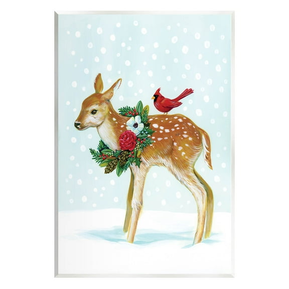 Stupell Industries Snowy Deer Holiday Cardinal Graphic Art Unframed Art Print Wall Art, Design by Laura Marr