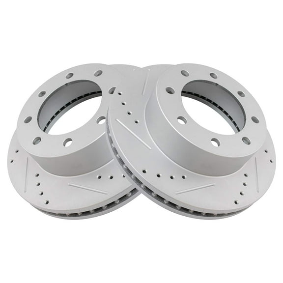 TRQ Performance Brake Rotor Drilled Slotted Front Coated Pair for Ford F250 BRA74762