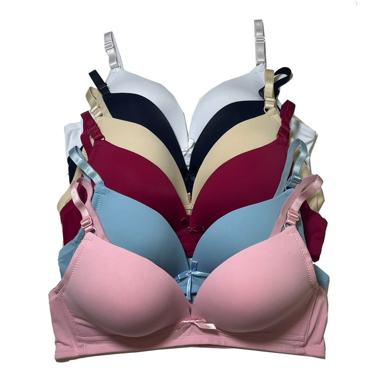Women Bras 6 pack of Basic No Wire Free Wireless Bra B cup C cup 34B (S6836)